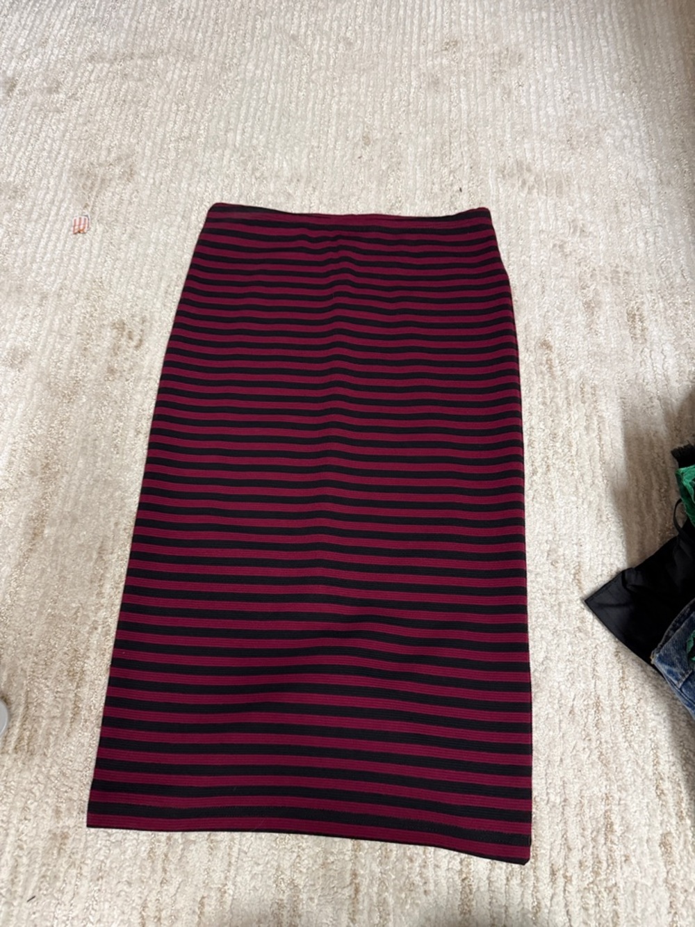 Forever 21 Burgundy and Black Striped Pencil Skirt